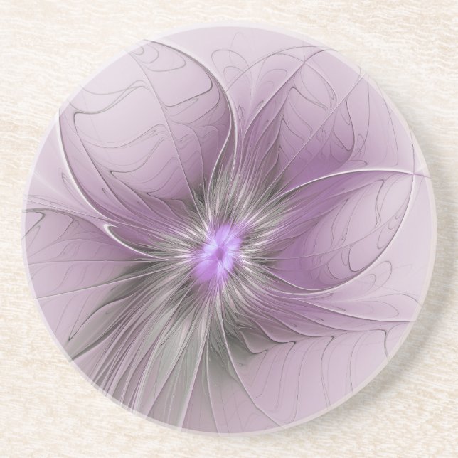 Little Beauty Modern Mauve Grey Fractal Art Flower Coaster (Front)