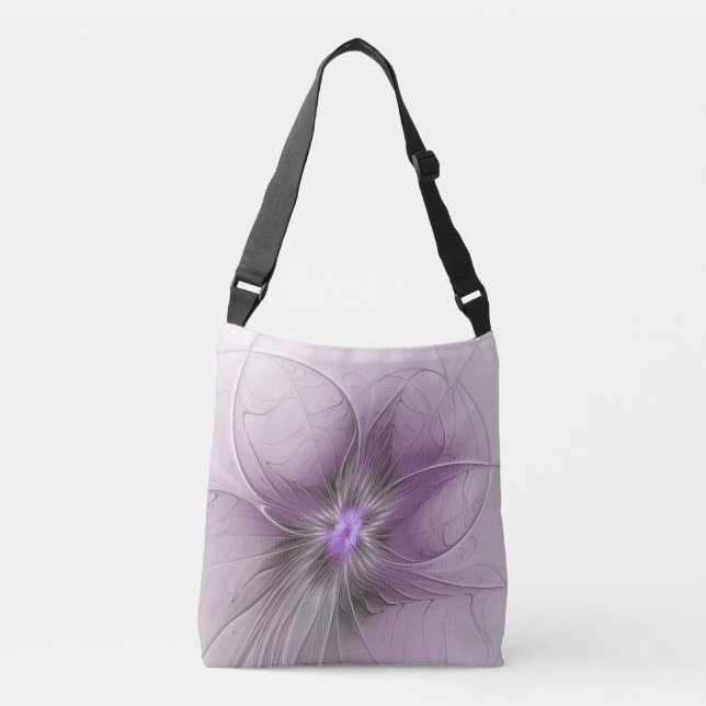 Little Beauty Modern Mauve Grey Fractal Art Flower Crossbody Bag (Front)