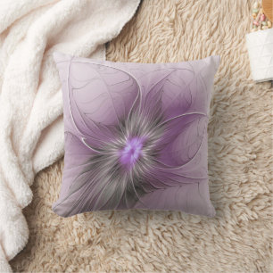 Little Beauty Modern Mauve Grey Fractal Art Flower Cushion