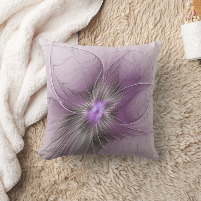 Little Beauty Modern Mauve Grey Fractal Art Flower Cushion (Blanket)