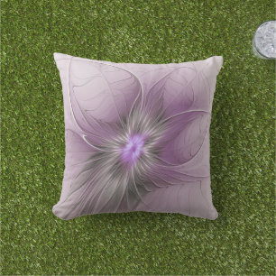 Little Beauty Modern Mauve Grey Fractal Art Flower Cushion