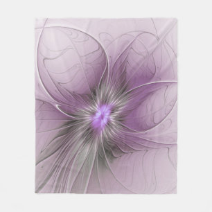 Little Beauty Modern Mauve Grey Fractal Art Flower Fleece Blanket