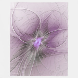 Little Beauty Modern Mauve Grey Fractal Art Flower Fleece Blanket