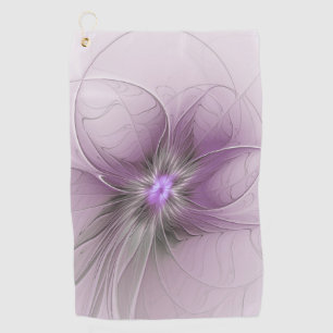 Little Beauty Modern Mauve Grey Fractal Art Flower Golf Towel
