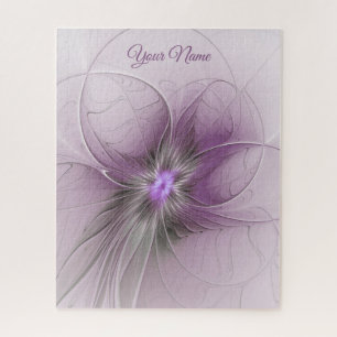 Little Beauty Modern Mauve Grey Fractal Art Flower Jigsaw Puzzle