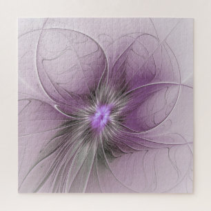 Little Beauty Modern Mauve Grey Fractal Art Flower Jigsaw Puzzle