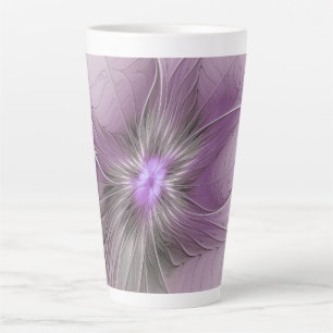 Little Beauty Modern Mauve Grey Fractal Art Flower Latte Mug