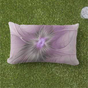 Little Beauty Modern Mauve Grey Fractal Art Flower Lumbar Cushion