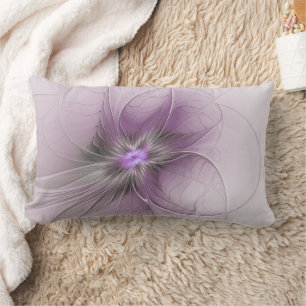 Little Beauty Modern Mauve Grey Fractal Art Flower Lumbar Cushion