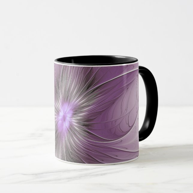 Little Beauty Modern Mauve Grey Fractal Art Flower Mug (Front Right)