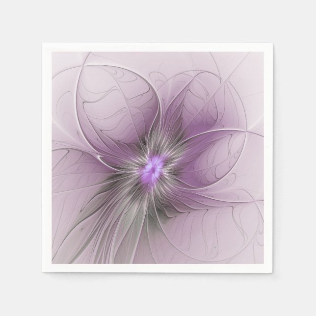 Little Beauty Modern Mauve Grey Fractal Art Flower Napkin (Front)