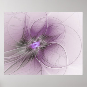 Little Beauty Modern Mauve Grey Fractal Art Flower Poster