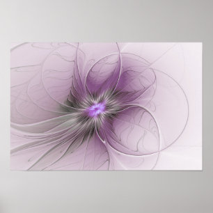 Little Beauty Modern Mauve Grey Fractal Art Flower Poster