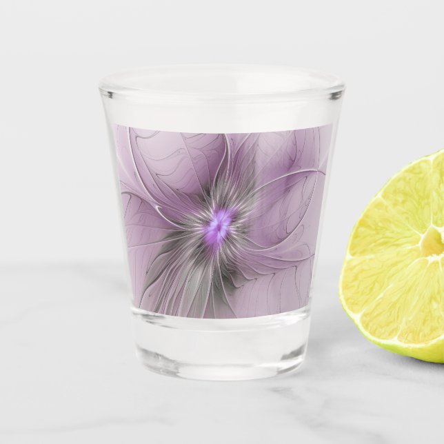 Little Beauty Modern Mauve Grey Fractal Art Flower Shot Glass (Front)