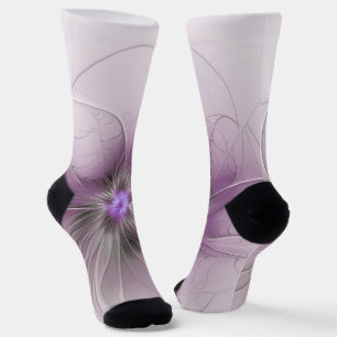 Little Beauty Modern Mauve Grey Fractal Art Flower Socks
