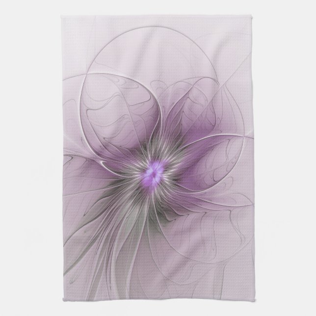 Little Beauty Modern Mauve Grey Fractal Art Flower Tea Towel (Vertical)