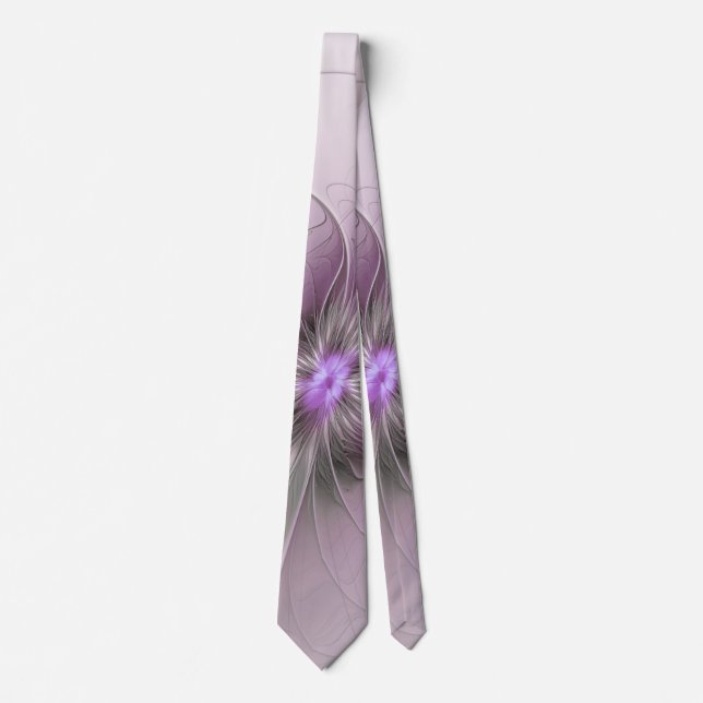 Little Beauty Modern Mauve Grey Fractal Art Flower Tie (Front)