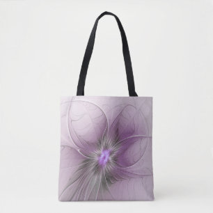 Little Beauty Modern Mauve Grey Fractal Art Flower Tote Bag