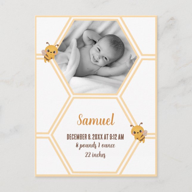 Little Bee Baby Birth Stats Postcard (Front)