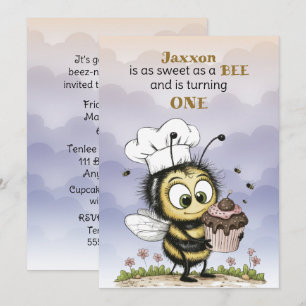 Little Bee Baby Boy First Birthday Invitation