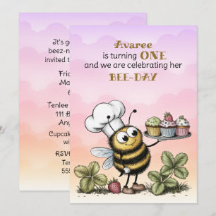 Little Bee Baby First Birthday Invitation