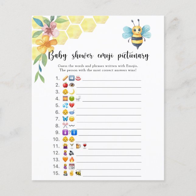 Little Bee - baby shower emoji pictionary game (Front)