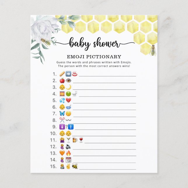 Little Bee Baby shower emoji pictionary game (Front)