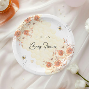 Little Bee Honey Boho Wildflower Baby Shower Paper Plate
