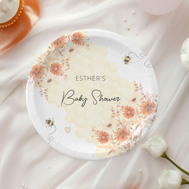 Little Bee Honey Boho Wildflower Baby Shower Paper Plate (Creator Uploaded)