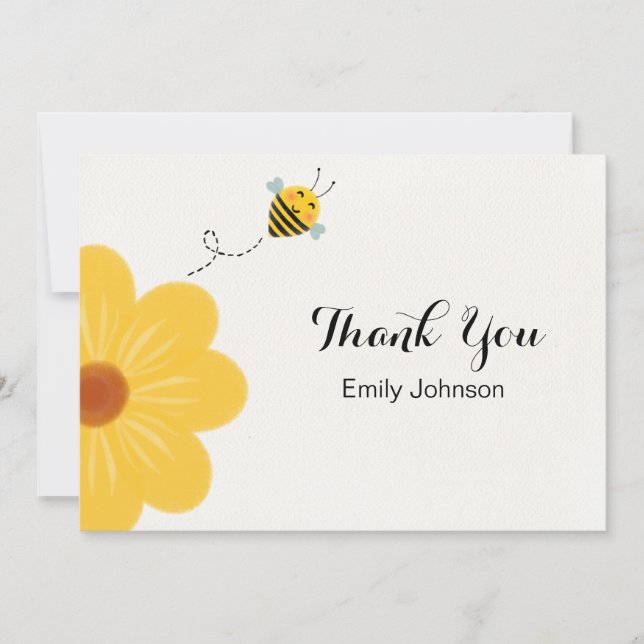 Little Bee Yellow Flower Baby Shower Thank You Card (Front)