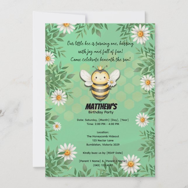 Little Bee's First Buzz: First Birthday Invitation (Front)