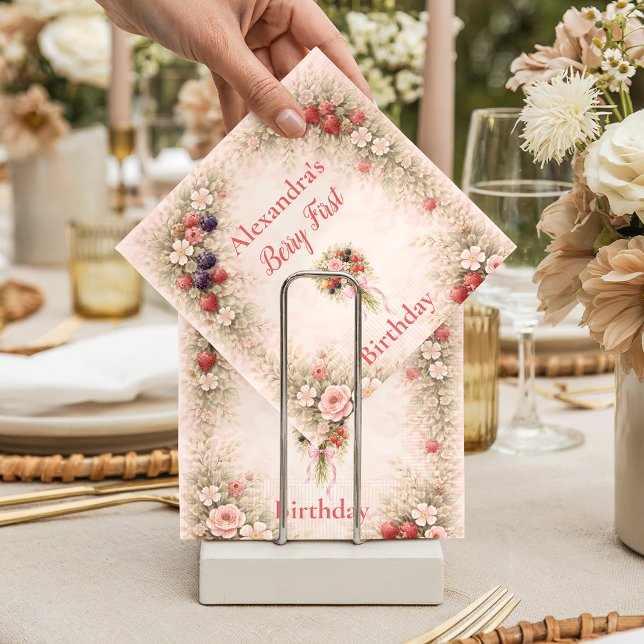 Little Berry Celebration 1st Birthday Napkin (Creator Uploaded)