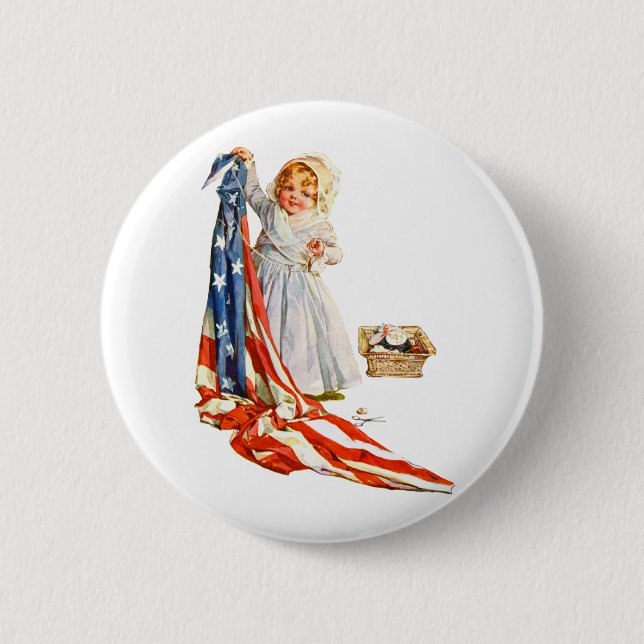Little Betsy Ross and the America Flag 6 Cm Round Badge (Front)