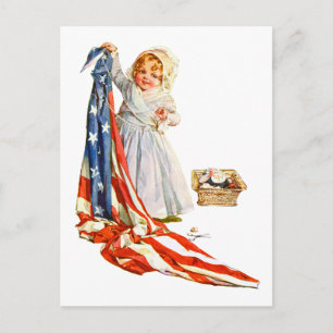 Little Betsy Ross and the America Flag Postcard