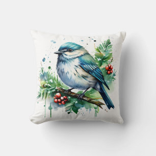 Little Bird and Christmas Greens Cushion