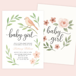 Little Bird Baby Shower Pink Baby Girl Invitation