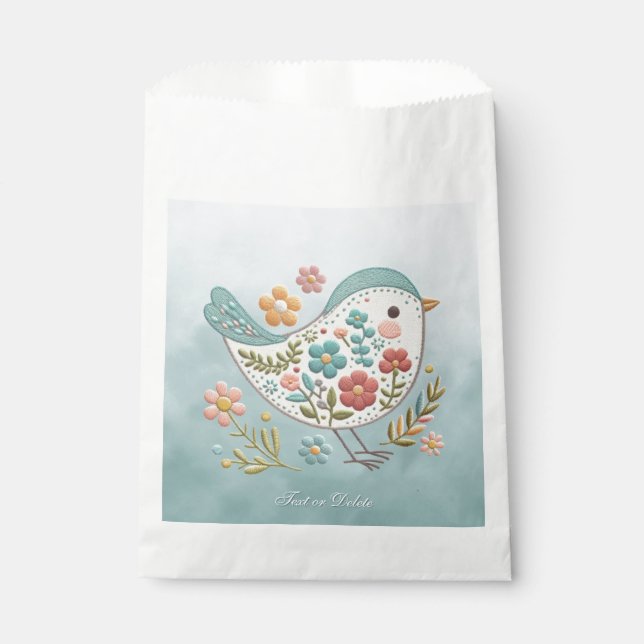 Little Bird Blue Pink Flowers Favour Bags (Front)