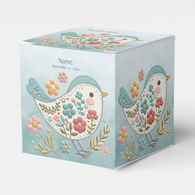 Little Bird Blue Pink Flowers Favour Box (Front Side)