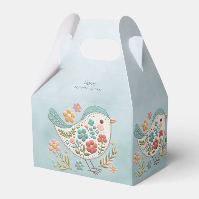 Little Bird Blue Pink Flowers Favour Box (Front Side)