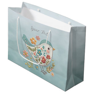 Little Bird Blue Pink Flowers Gift Bag