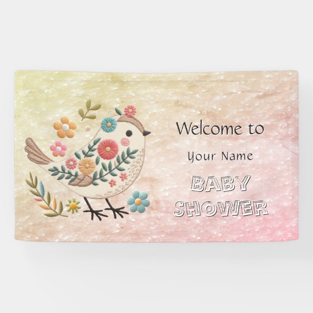 Little Bird Colourful Floral Baby Shower Banner (Horizontal)