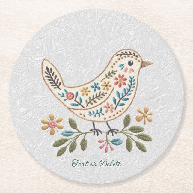 Little Bird Colourful Floral Paper Coaster (Front)