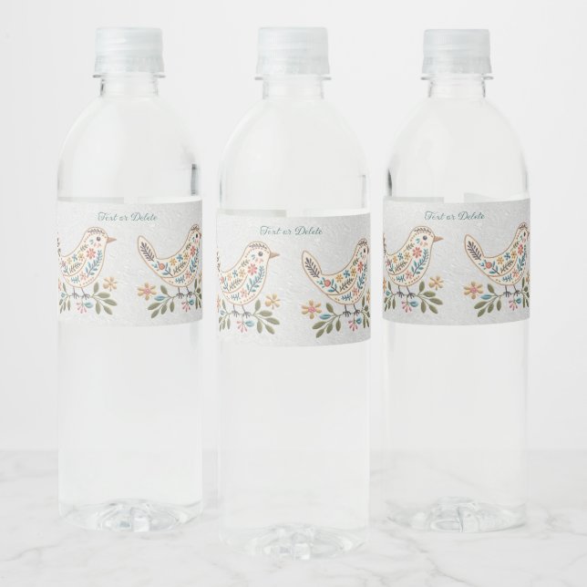 Little Bird Colourful Floral Water Bottle Label (Bottles)