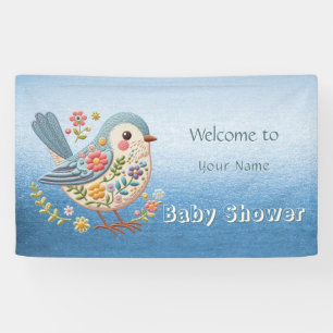 Little Bird Floral Blue Baby Shower Banner