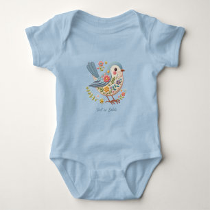Little Bird Floral Embroidery Blue Baby Bodysuit