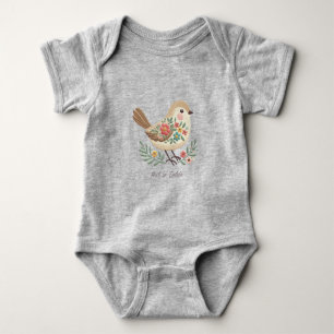 Little Bird Floral Embroidery Gold Baby Bodysuit