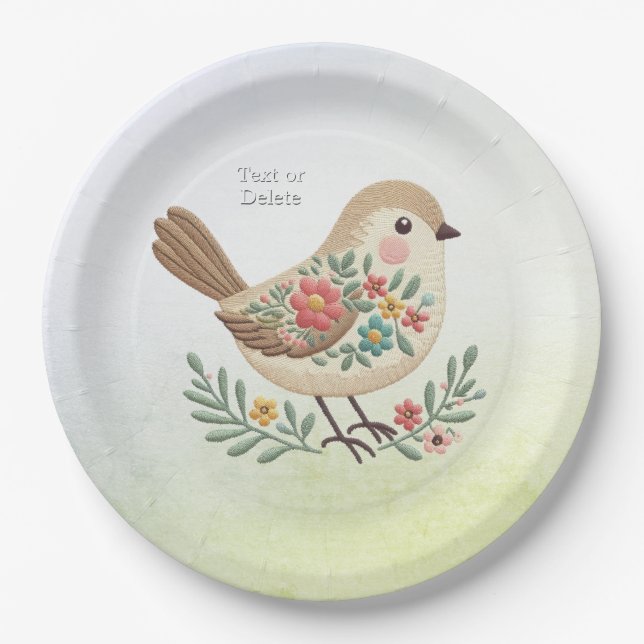 Little Bird Floral Gold Paper Plate (Front)