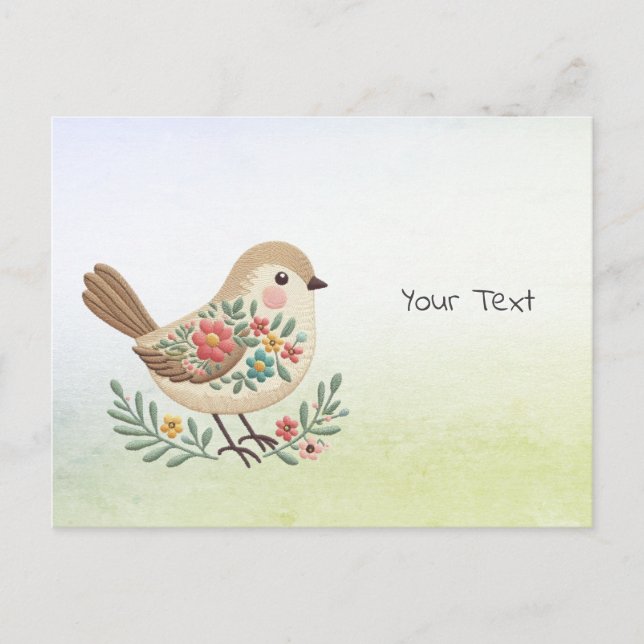 Little Bird Floral Gold Postcard (Front)