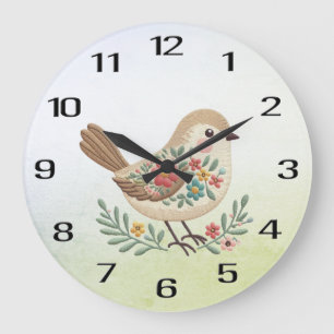 Little Bird Floral Gold Wall Clock