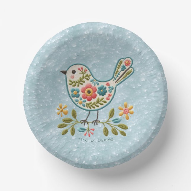 Little Bird Floral Green Leaves Paper Bowl Plate (Front)